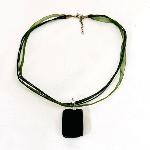 Art Glass Flower Pendant/Necklace w/Green Sheer Ribbon and Cord - Picture 6 of 6